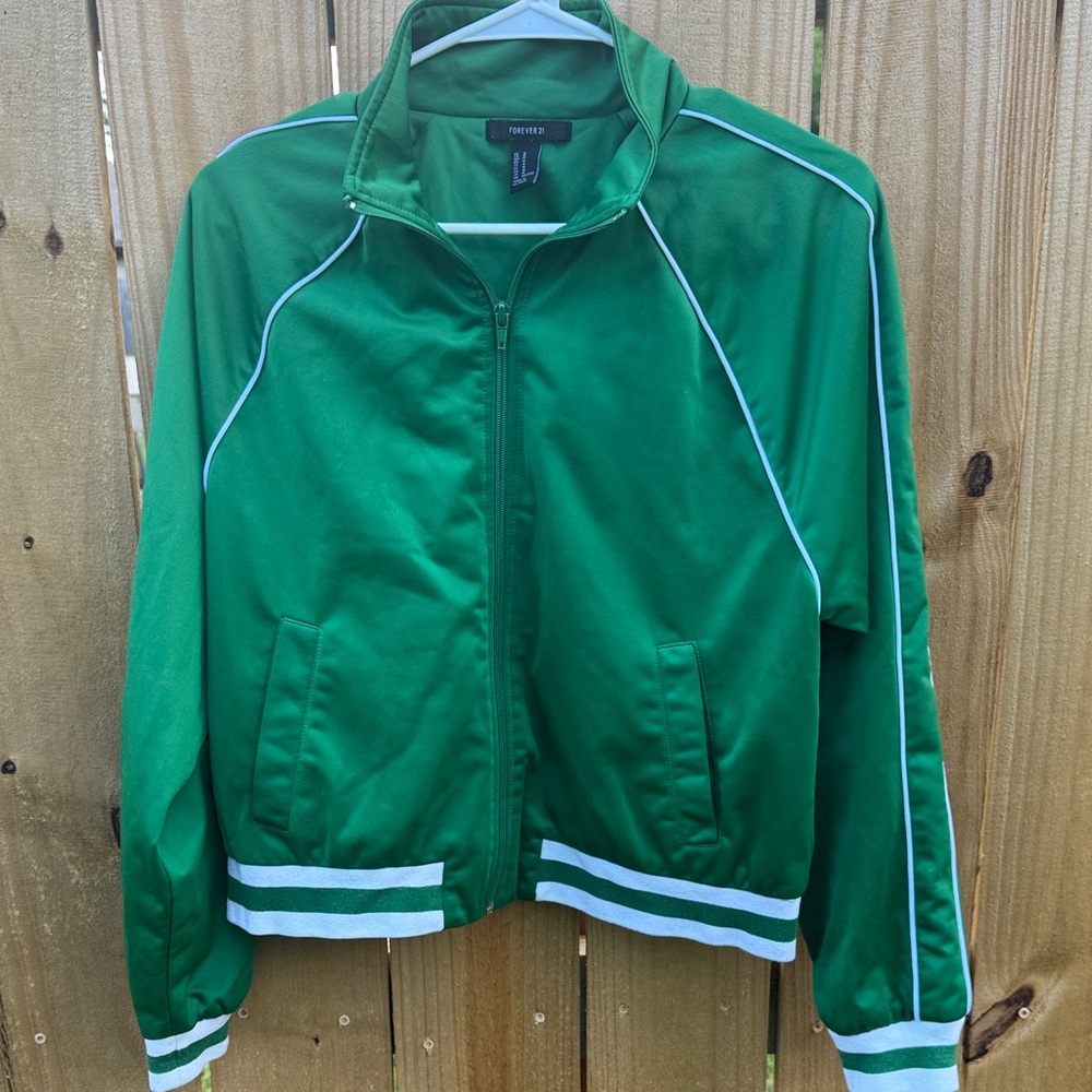 Forever 21 Green Track Jacket with White Stripes